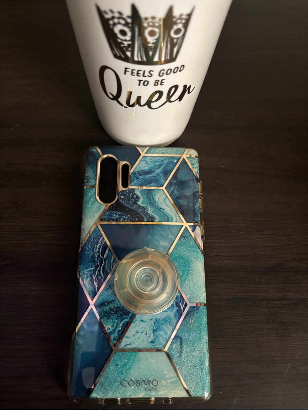 Teal Geometric Phone Case with Pop Socket - Blue/Teal